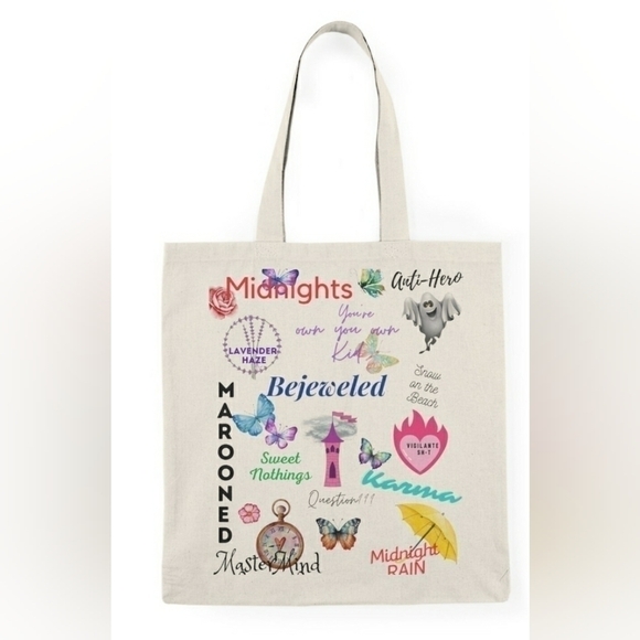 UNIQUE Tote Bag, Grocery Tote Bag castle heart butterfly timepiece ghost - Picture 3 of 6